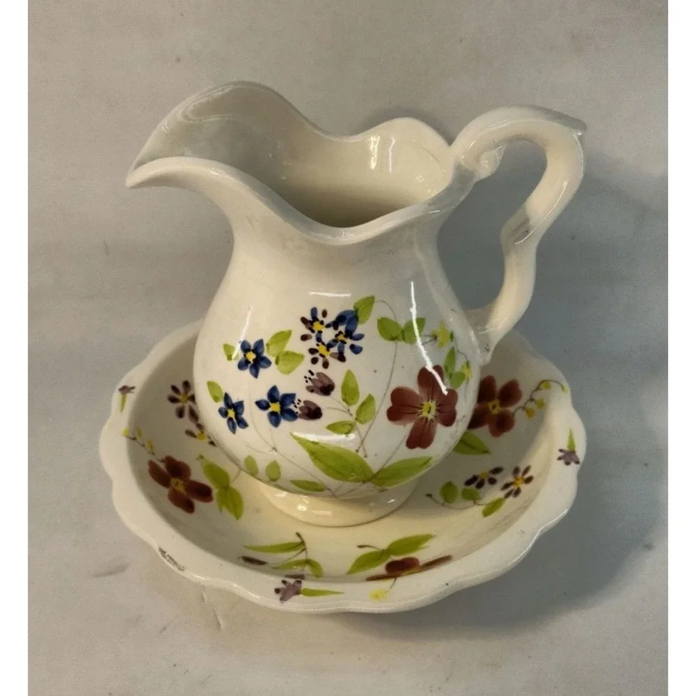 UNBRANDED Pitcher Basin‎ Set Adult Small White Excellent Ceramic Floral Decor